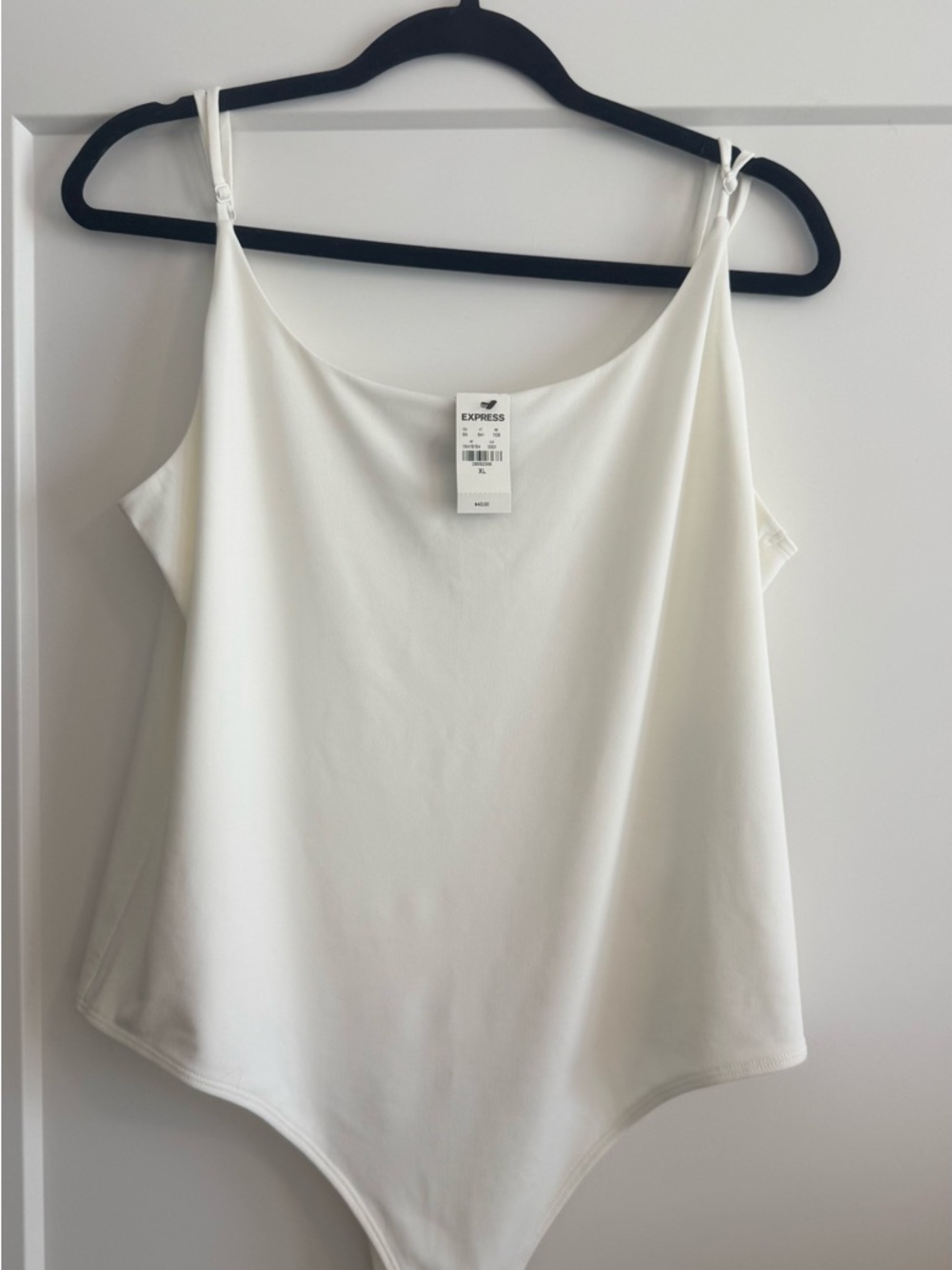 Express White Satin-Feel Bodysuit with Adjustable Straps